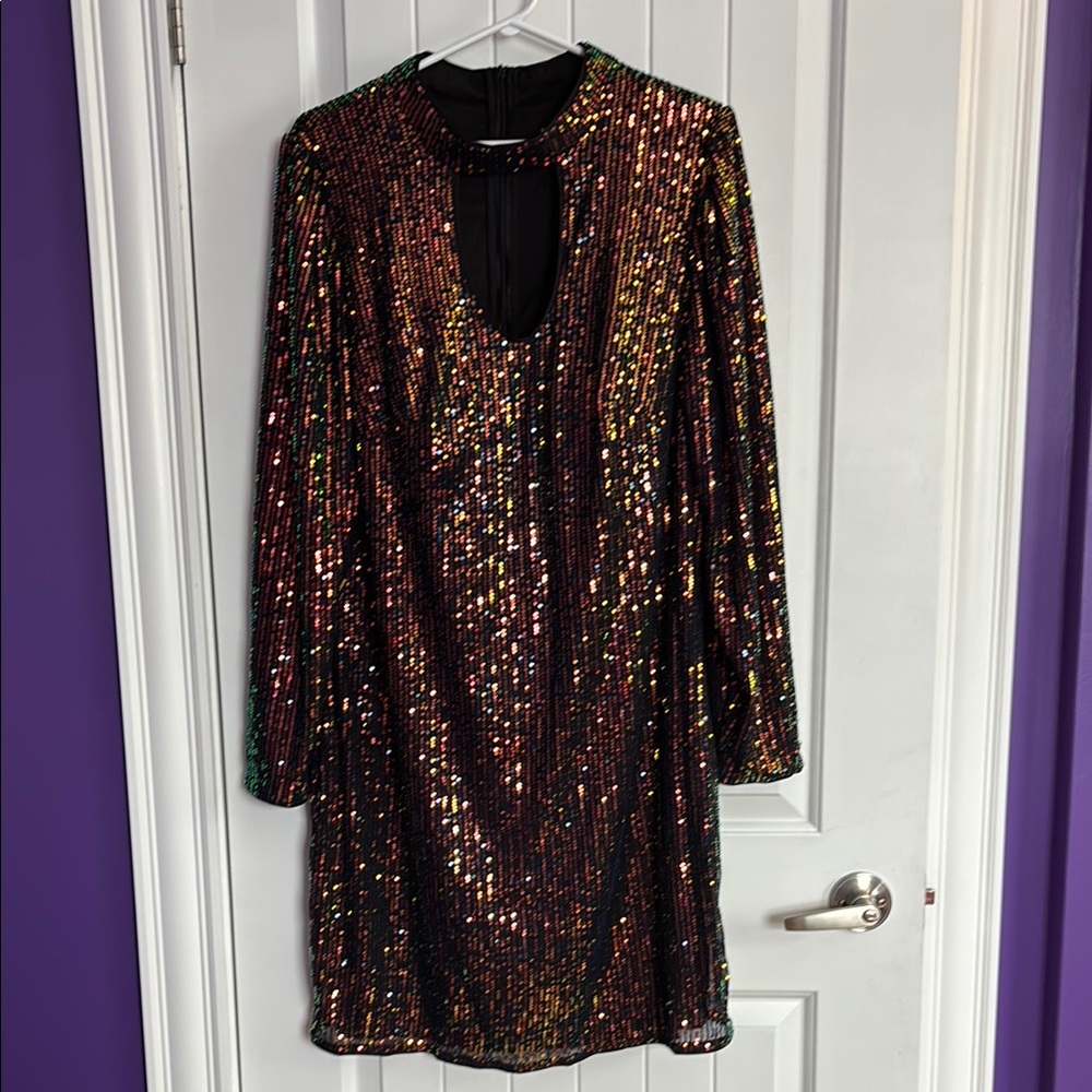 Multicolor Sequin Long Sleeve Dress
